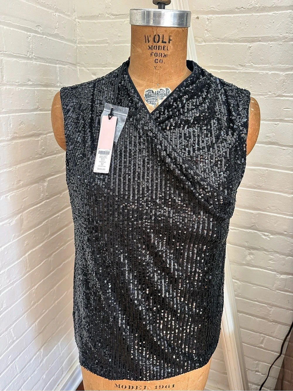 Black Label by Chico's Sequin Tank Top in Black Size 12 NWT